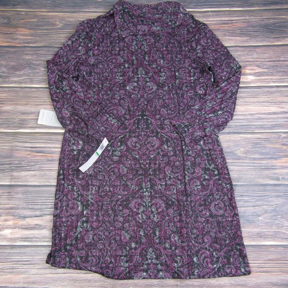 London Times NWT Large Purple Turtle Neck Long Sleeve Ribbed Pullover Mini Dress - Picture 7 of 7